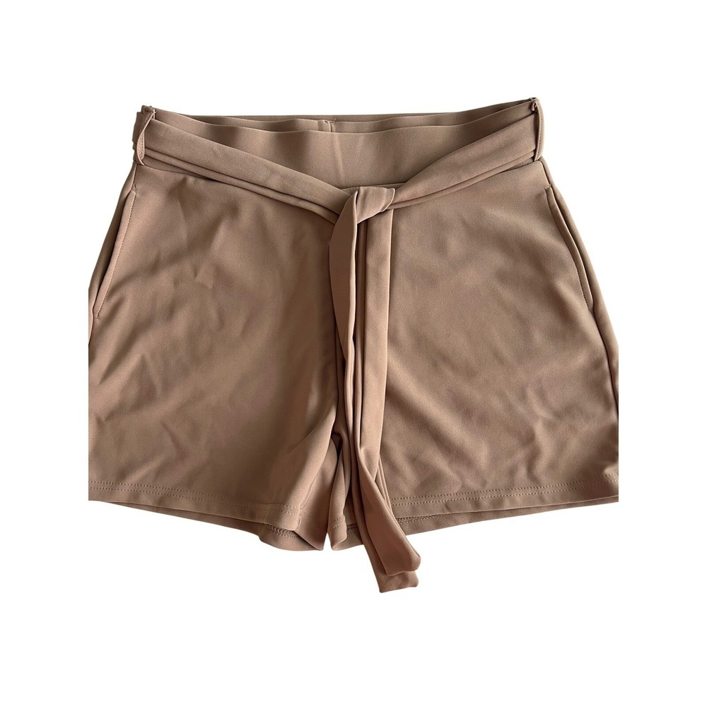 Angel Cult Womens Taupe High Waist Tie Belt Shorts Size L Tan Dressy Summer